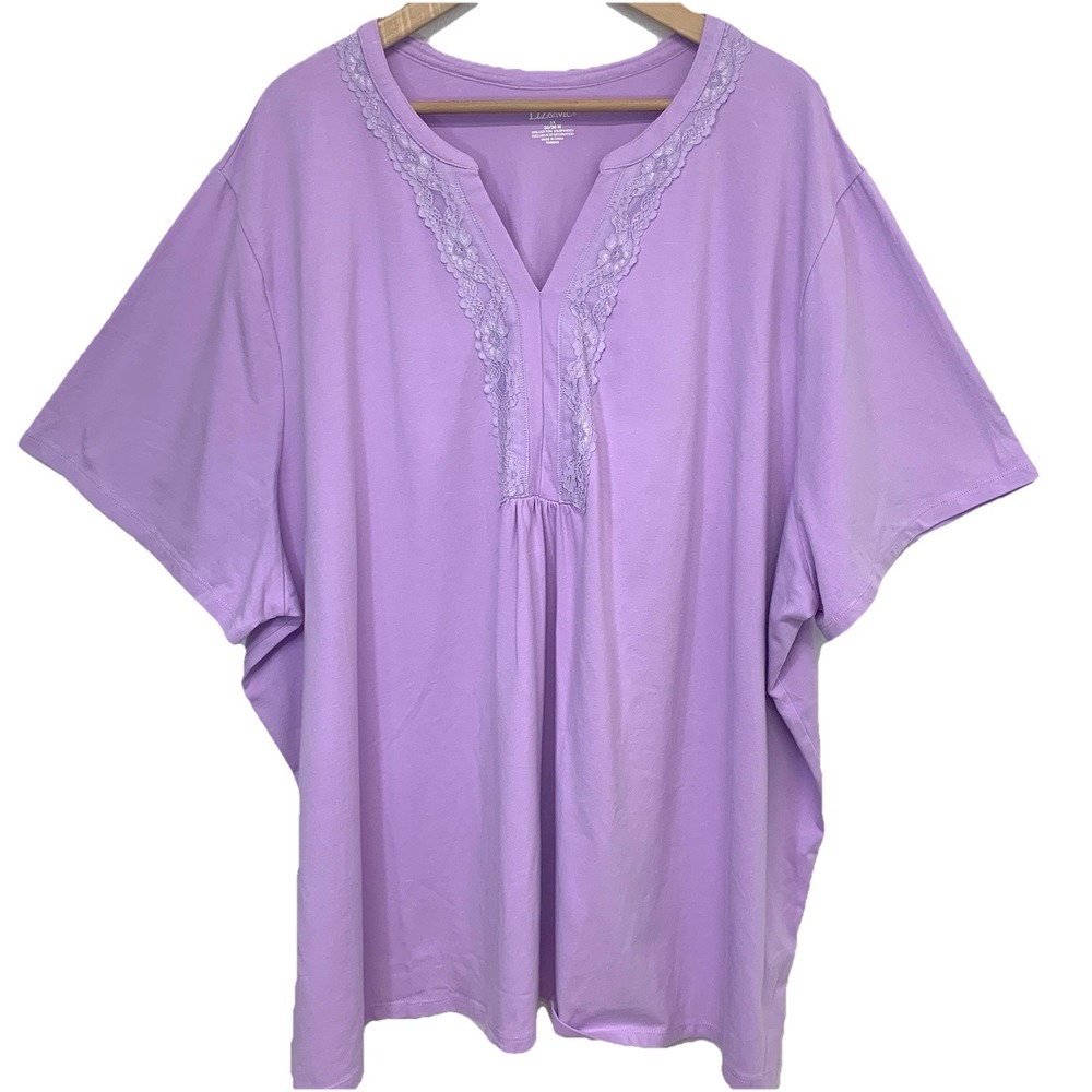 Liz‎ & Me Short Sleeve Top Woman 5X Purple Lace Cotton Spandex Lilac Pull Over